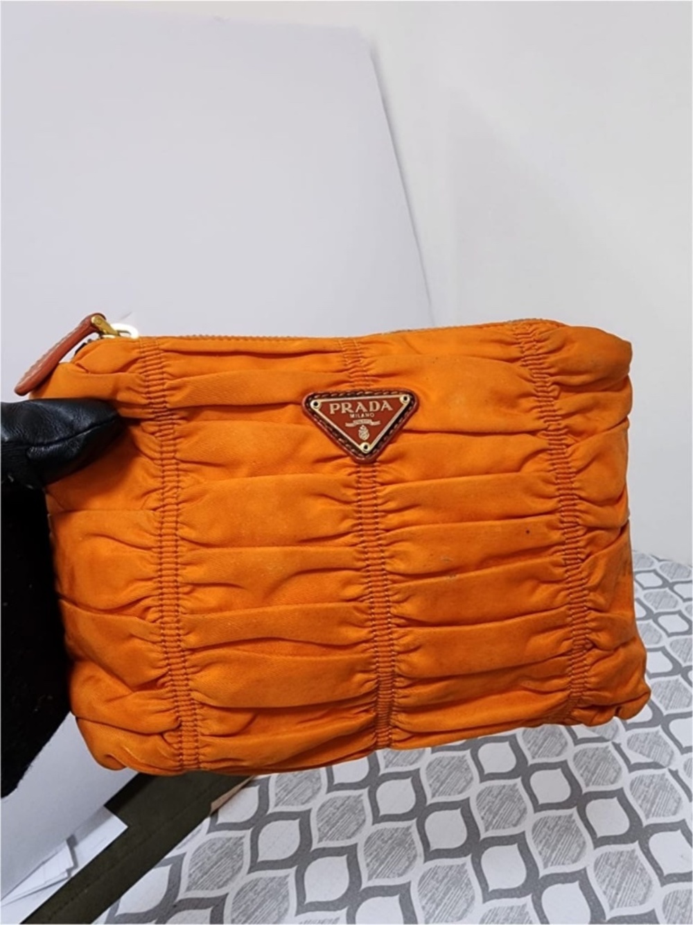 Authentic Prada Tessuto Gaufre Nylon Clutch Orange - Picture 13 of 14